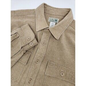 VTG L.L. Bean Chamois Cloth Shirt Men's Size L Khaki Tan Heavy Flannel Cotton